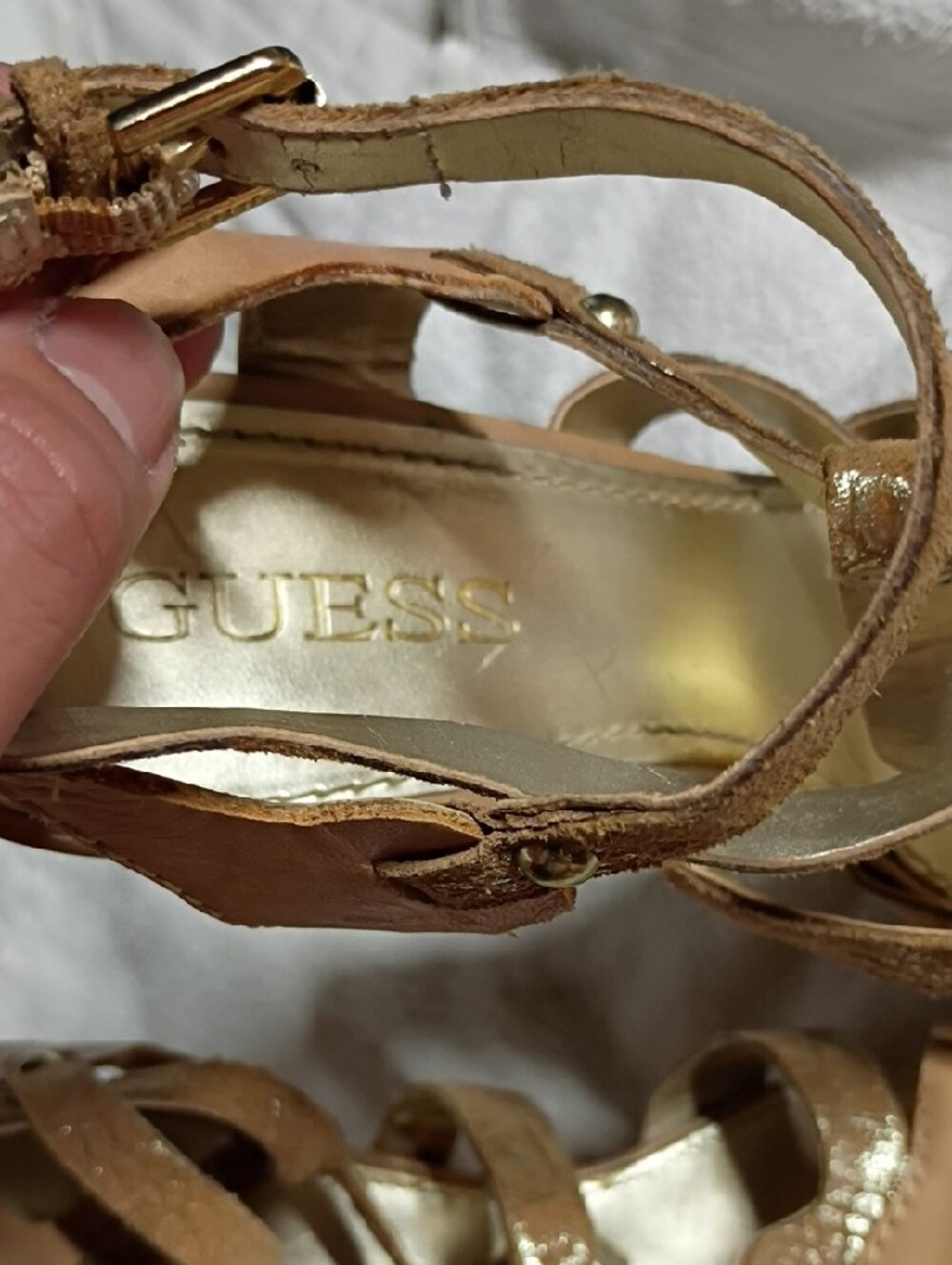 Guess Tan Cork Wedge Sandals with Strappy Ankle Wrap - Picture 7 of 7